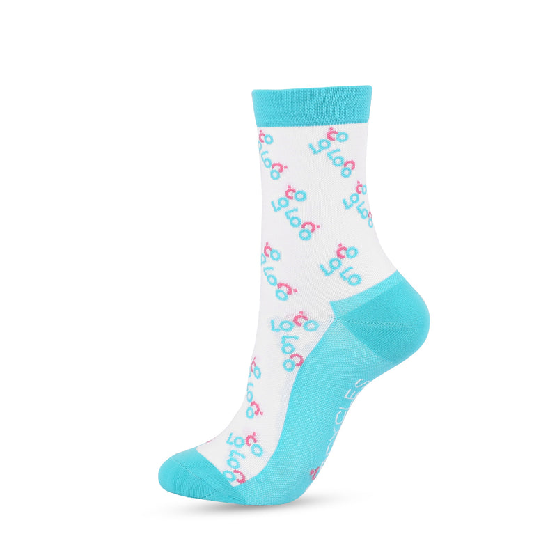 Loco Crew Socks- Allover Logo - White/Teal