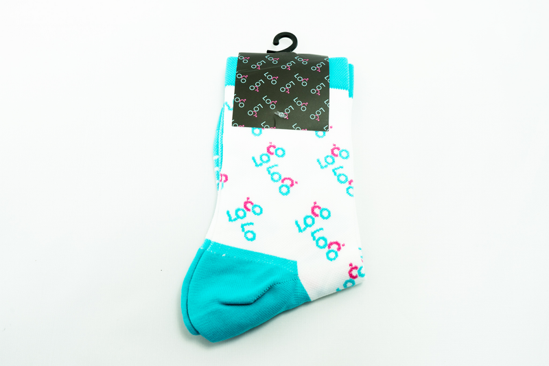 Loco Crew Socks- Allover Logo - White/Teal