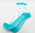 Loco Crew Socks- Allover Logo - White/Teal